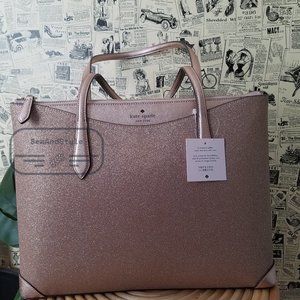 Kate Spade  NWT Shimmy Glitter Top Zip Tote Shoulder Bag Rose Gold Pink